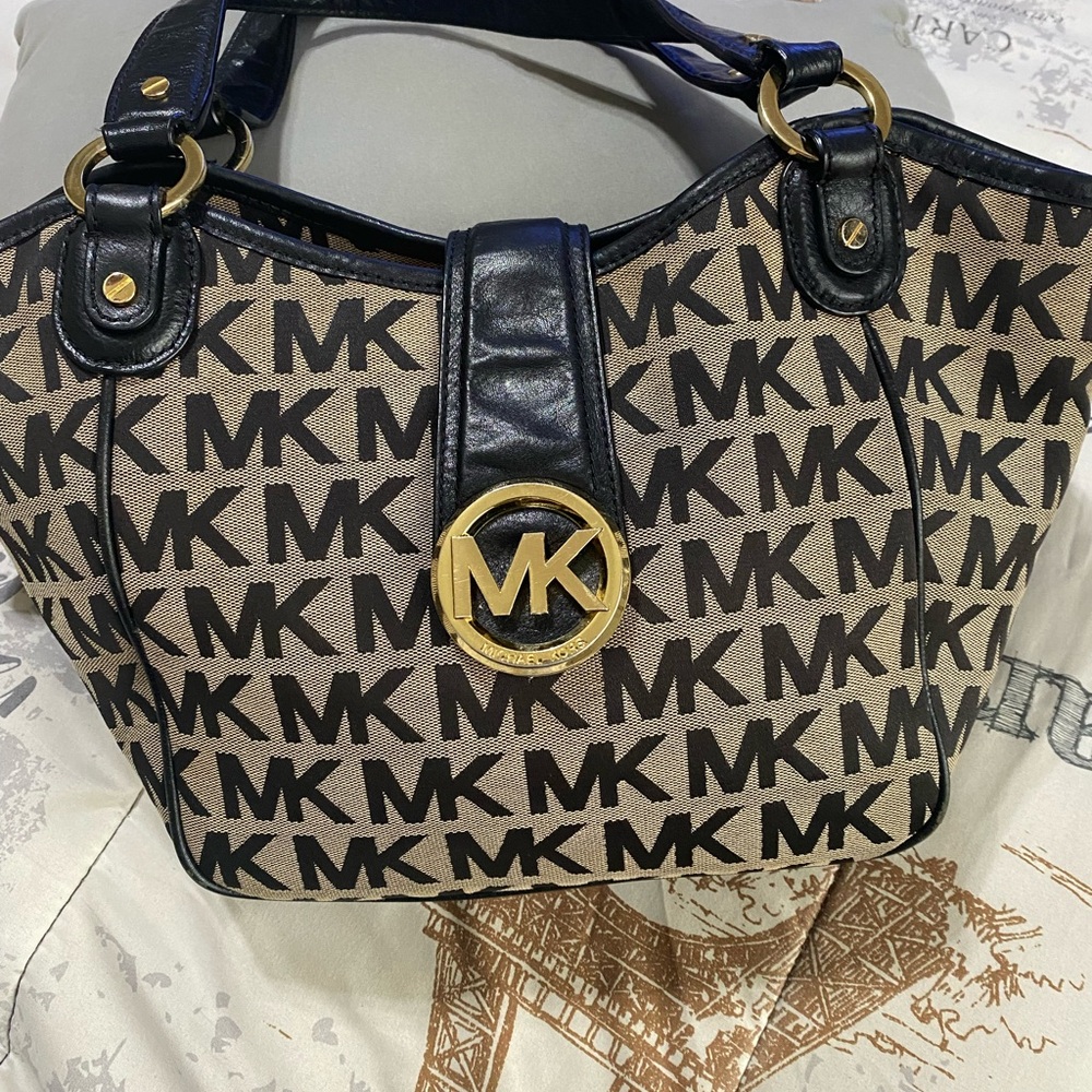 Michael Kors Monogram Black and Tan Shoulder Bag